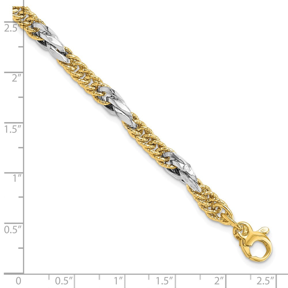 14k Two-tone Polished D/C Link w/ .5in ext. Bracelet 7.5  inches