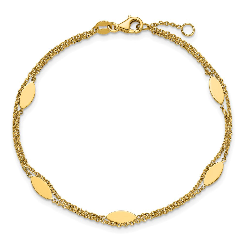 14K Polished Fancy 2-Strand Navette w/ .5in Ext. Bracelet