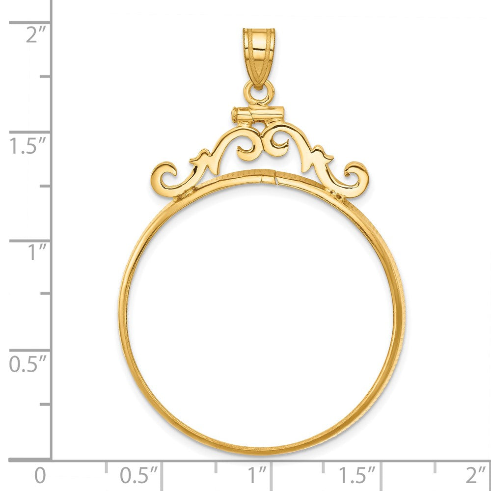 Wideband Distinguished Coin Jewelry 14k Polished French Scroll 32.7mm x 3.00mm Screw Top Coin Bezel Pendant