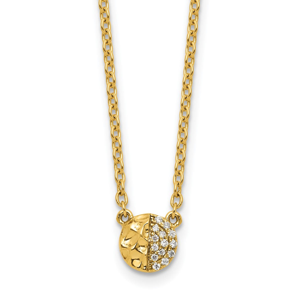 14K Polished and Hammered Diamond Disk Necklace