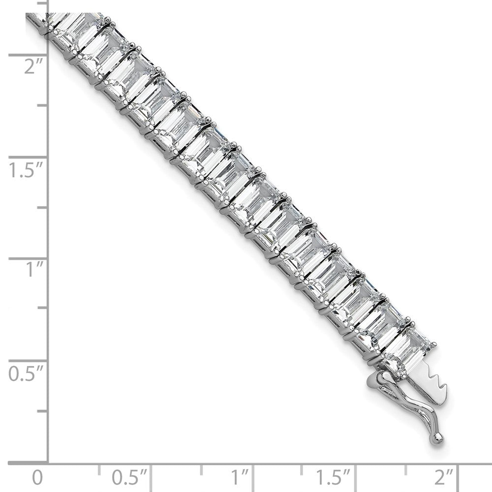 Cheryl M Sterling Silver Rhodium-plated Polished Emerald-cut CZ Tennis Bracelet 7.25 inches