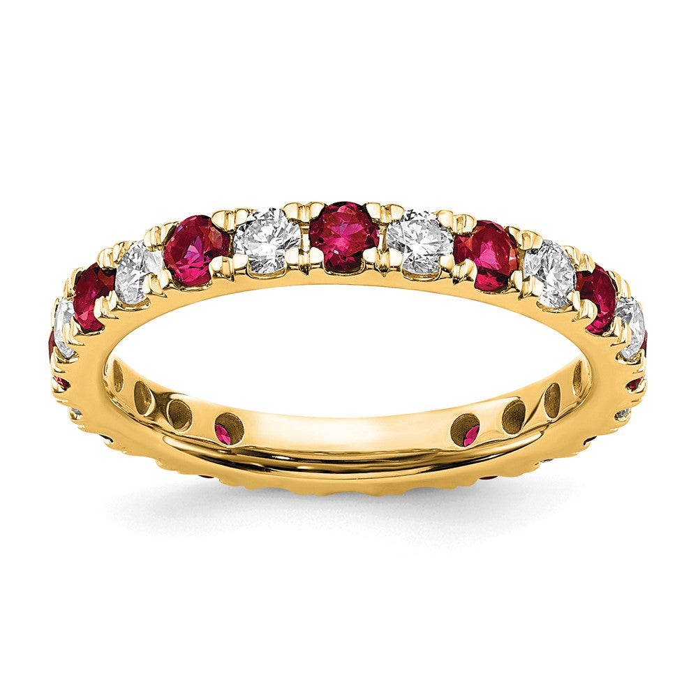 14k 7/8 carat Lab Grown Diamond VS/SI+ G+ and Lab Created Ruby Size 8.5 Eternity Band