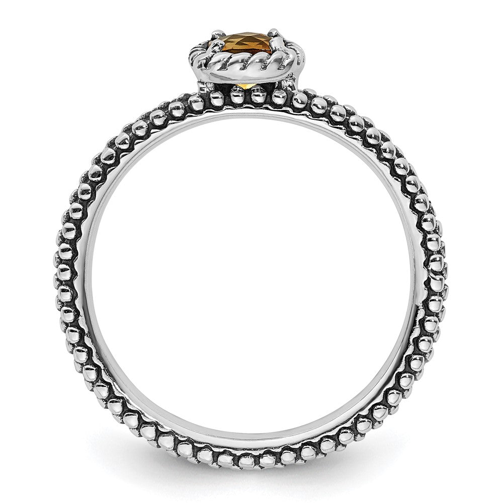 Sterling Silver Stackable Expressions Checker-cut Citrine Antiqued Ring Size -8