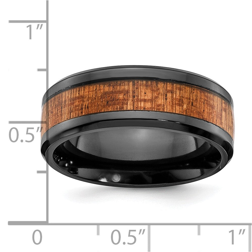 Black Zirconium Polished with Sapele Wood Inlay 8mm Band Size - 8.5