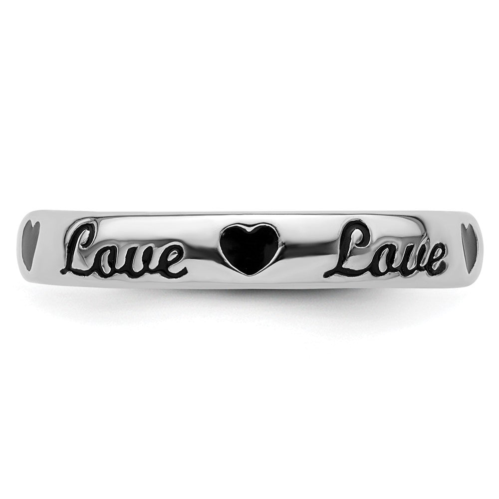 Sterling Silver Stackable Expressions Black Enamel Love Ring Size -9