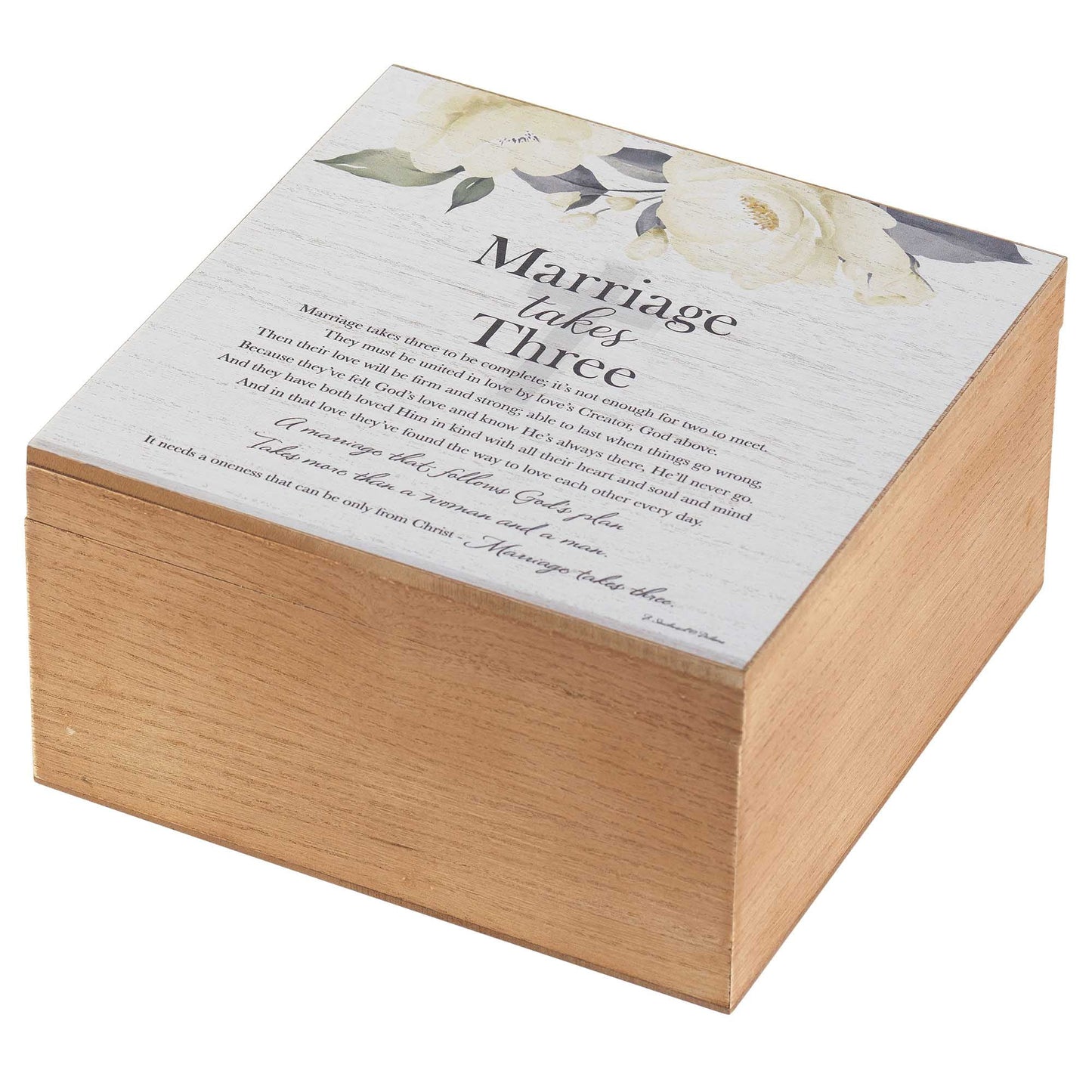 Dicksons Marriage Takes Three White Floral 10 x 10 x 5 MDF Decorative Keepsake Photo Box
