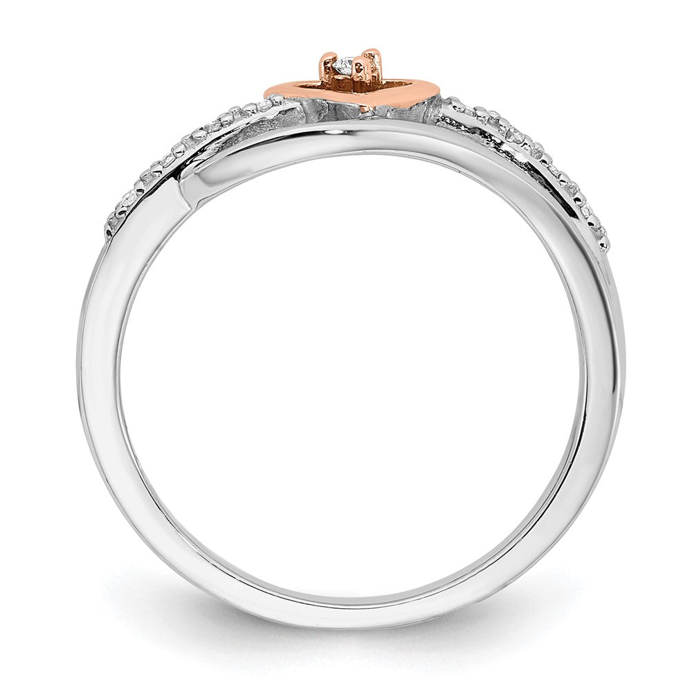 Sterling Silver w/ 10k Rose Gold Accent Polished Diamond Heart Ring