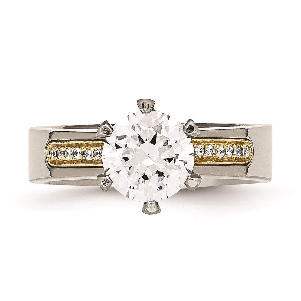 Titanium Polished with 14k Inlay Accent CZ Ring Size - 7