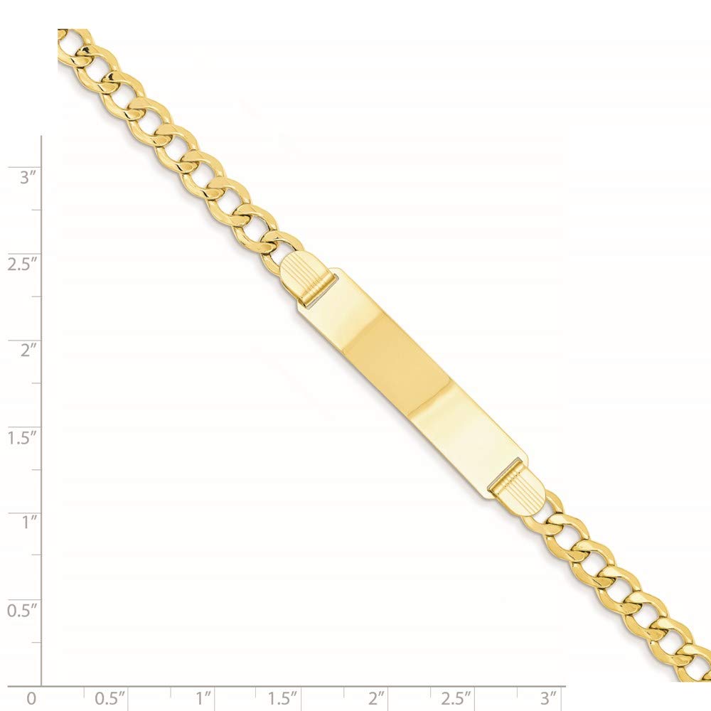 14k Polished Semi-Solid Chain/Solid Plate 5.9mm Curb Link 37.5x9mm Plate 7 inch ID Bracelet