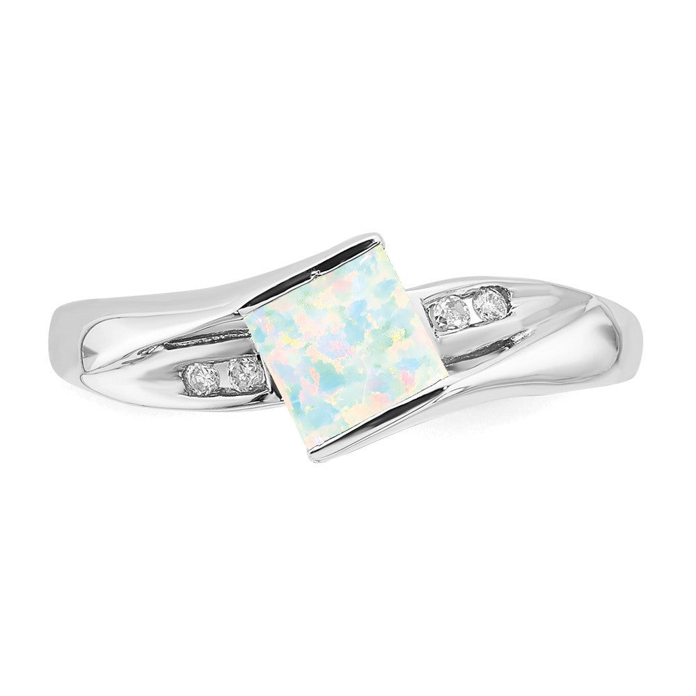 Sterling Silver CR OPal & Diamond Ring