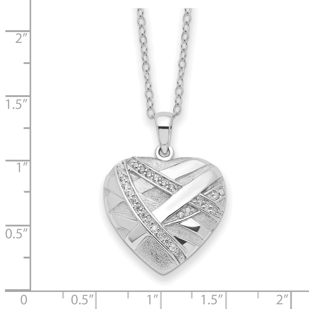 Sentimental Expressions Sterling Silver CZ Bandaged Heart Ash Holder 18 Inch Necklace 18 Inches