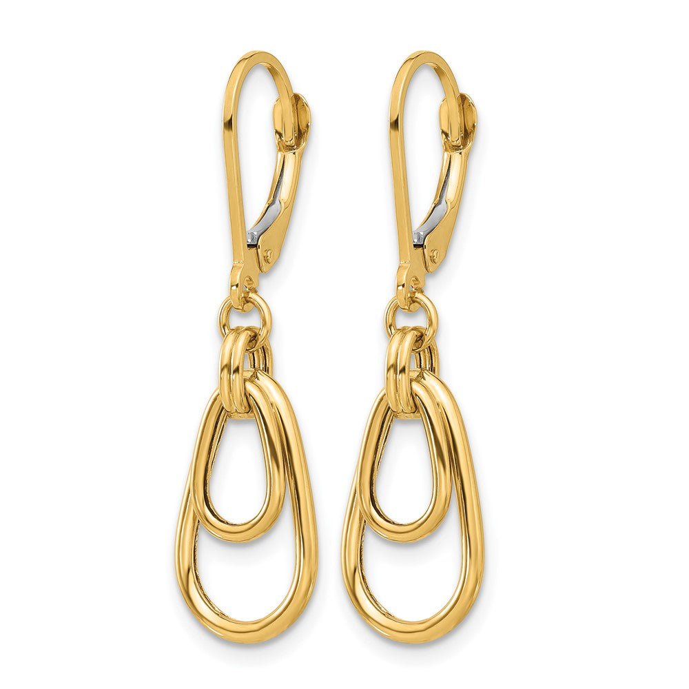 14K Gold Polished Teardrop Dangle Leverback Earrings