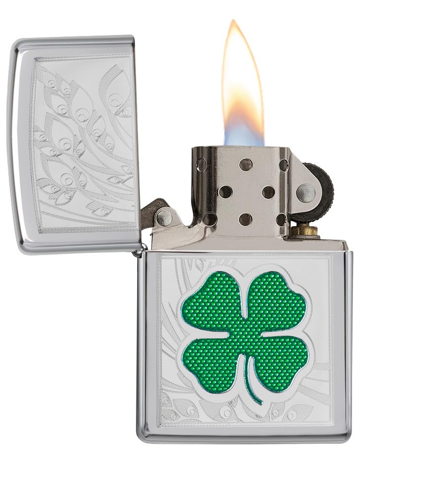 Zippo Clover Design High Polish Chrome Pocket Lighter