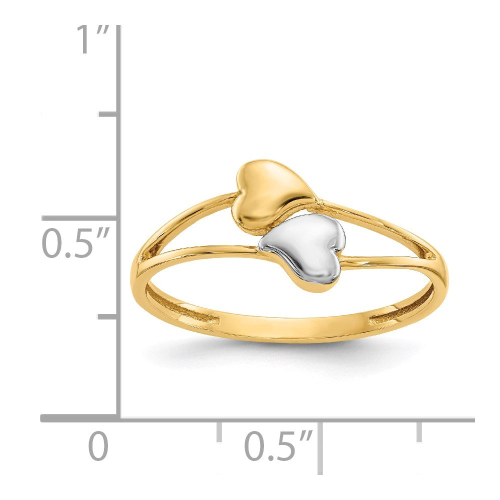 14k with Rhodium Double Heart Ring Size 7