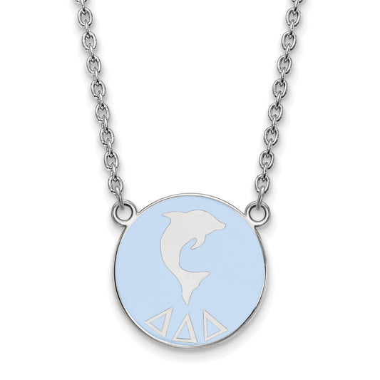 Sterling Silver 18in Official Licensed Greek Sororities Delta Delta Delta (???) Small Enamel Pendant w/Necklace
