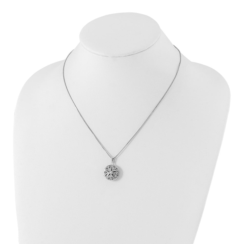 White Ice Sterling Silver Rhodium-plated 18 Inch Diamond Star Round Locket Necklace with 2 Inch Extender 18 Inches