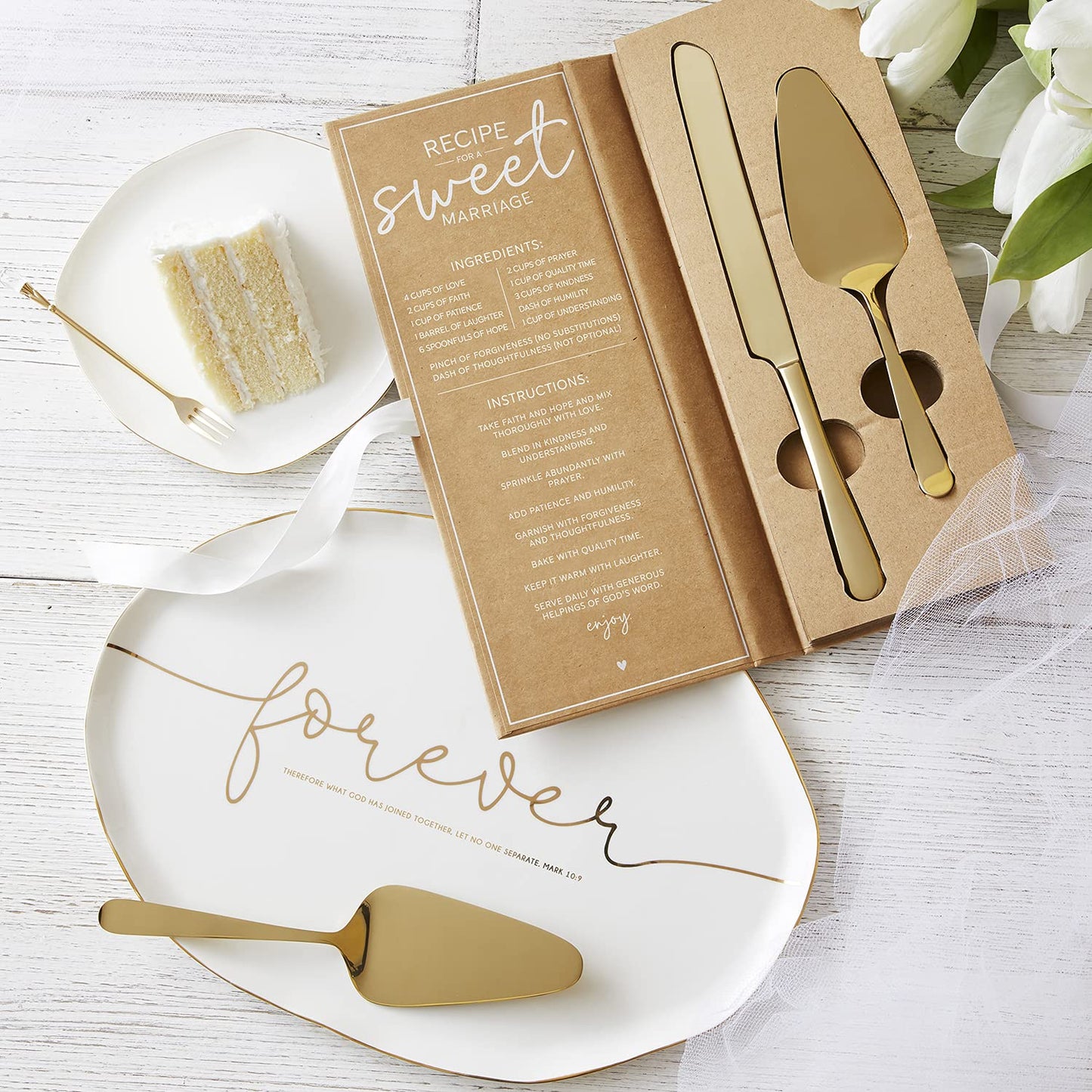 Creative Brands Faithworks-Stainless Steel Wedding Cake Serving Set, 2-Piece, Champagne Gold