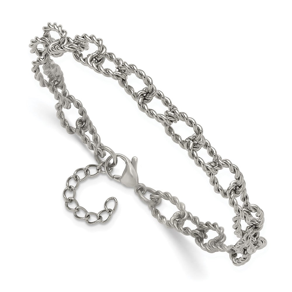 Chisel Stainless Steel Polished and Textured Open Link 7 inch Plus a 1 inch Extension Bracelet 8 inches