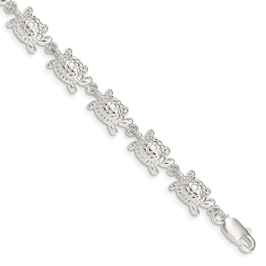 Sterling Silver Turtles Bracelet 7 inches