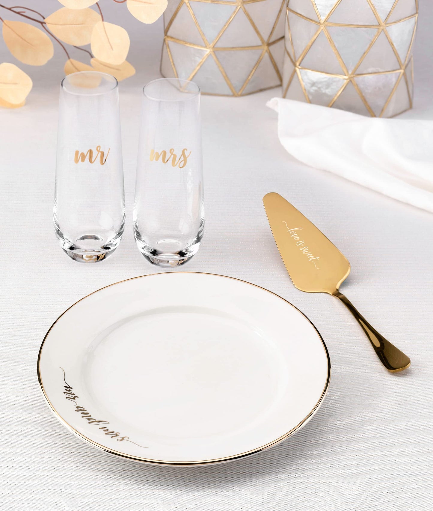 Lillian Rose Gold Mrs. Stemless Champagne Glass, 1 Count (Pack of 1), Clear
