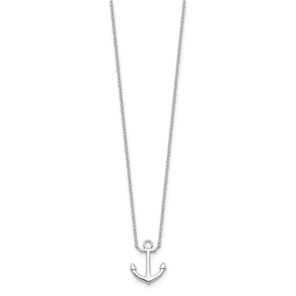 Sterling Silver Rhodium-plated Anchor 16 inch with a 2 inch extention Necklace 16 Inches