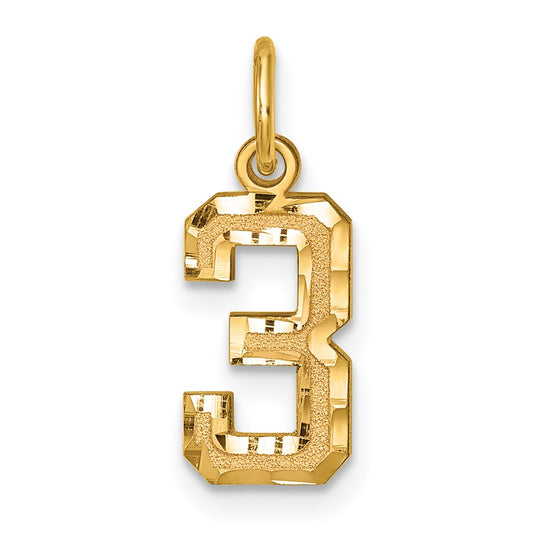 10ky Casted Small Diamond-cut Number 3 Charm
