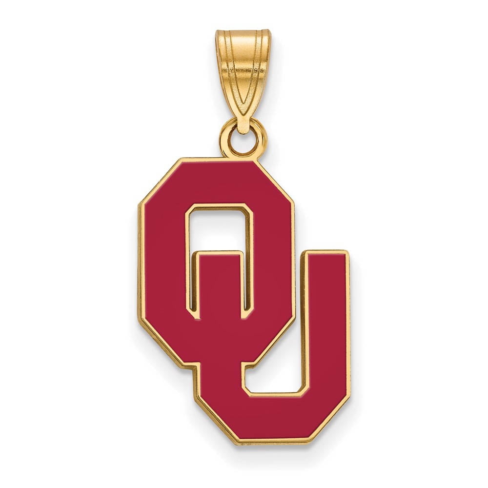 Sterling Silver Gold-plated LogoArt University of Oklahoma O-U Large Enameled Pendant Q-GP031UOK