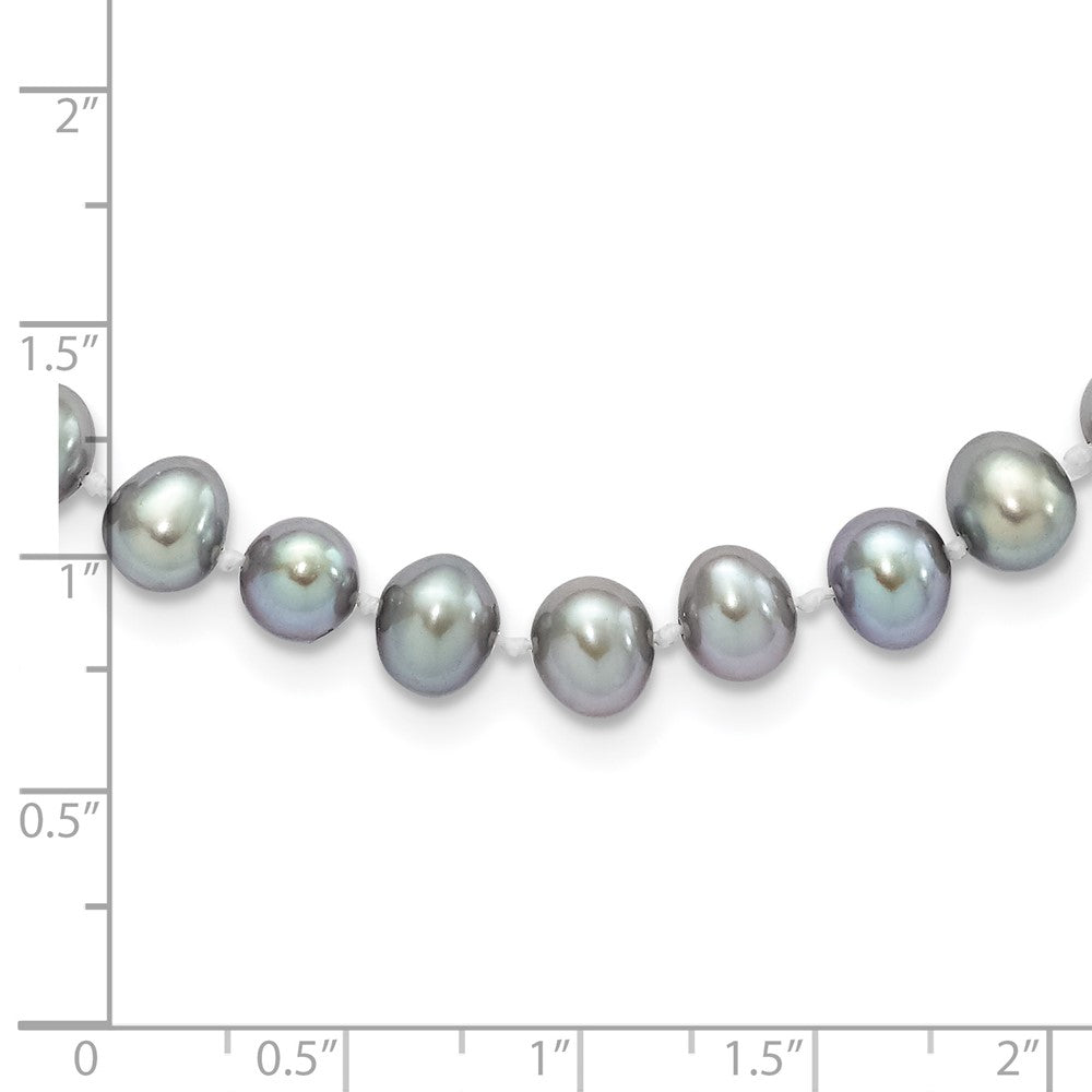 Sterling Silver Rhodium-plated 6-7mm Grey Near-Round Freshwater Cultured Pearl 18 inch Necklace 18 Inches