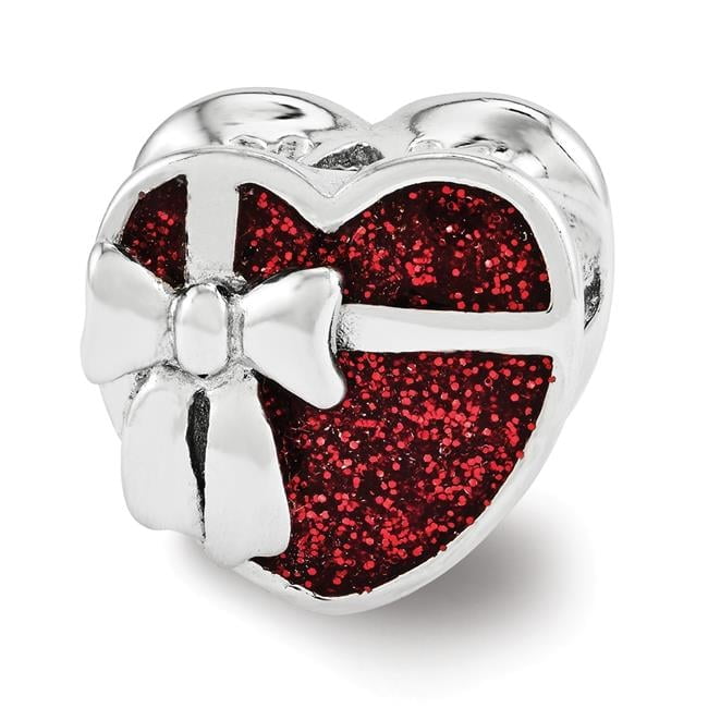 The Black Bow Sterling Silver & Red Glitter Enamel Ribbon Wrapped Heart Bead Charm