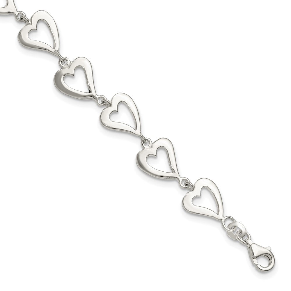 Sterling Silver Polished Heart Bracelet 7.5 inches
