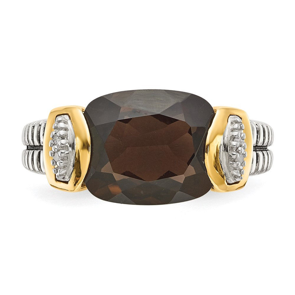 Shey Couture Sterling Silver with 14K Accent Antiqued Cushion Checkerboard Smoky Quartz and Diamond Ring