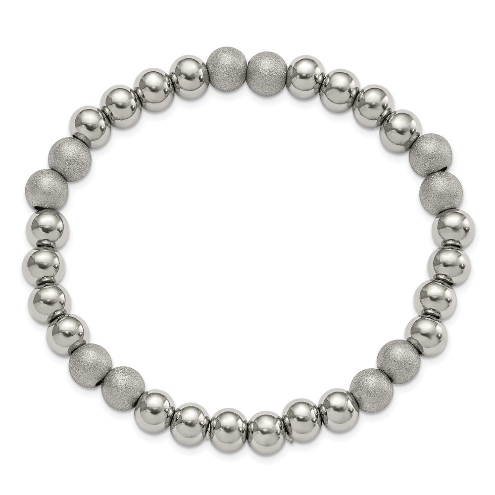 Stainless Steel Polished and Laser-cut Beaded Stretch Bracelet 8.25 inches