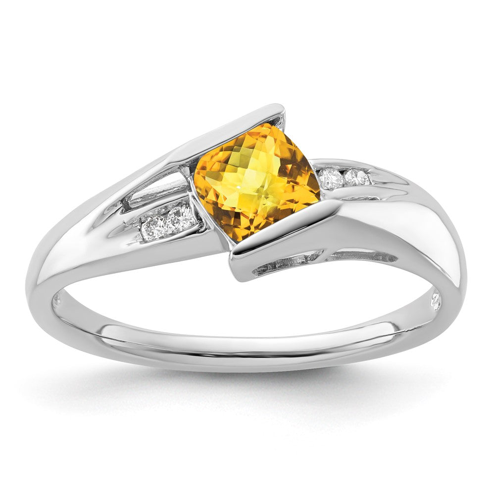 Sterling Silver 5X5 ANC Citrine & Diamond Ring