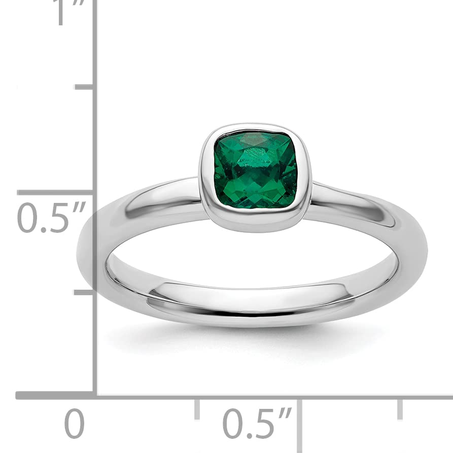Sterling Silver Stackable Expressions Cushion Cut Cr. Emerald Ring Size -8