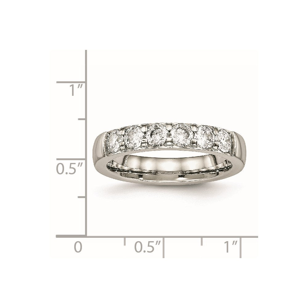 Stainless Steel Polished CZ 4mm Band Size - 6