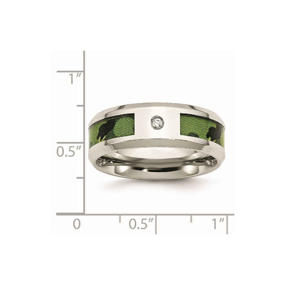 Stainless Steel Polished Camouflage .03ct Diamond 8mm Band Size - 9.5