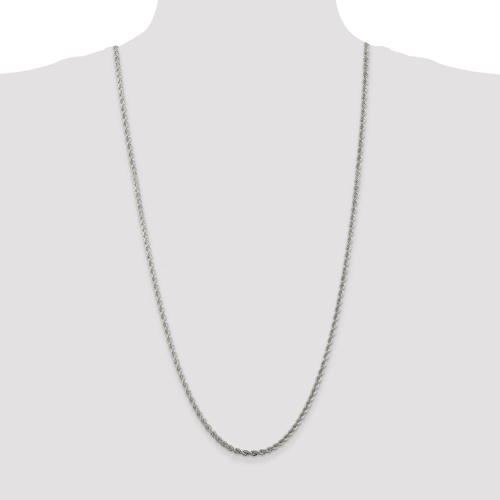 Sterling Silver Rhodium-plated 3mm Solid Rope Chain 30 Inches