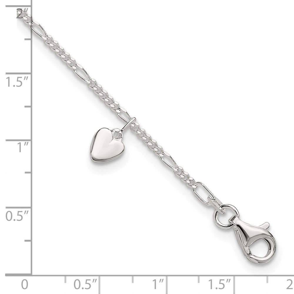 Sterling Silver Heart Dangle Anklet 10 inches