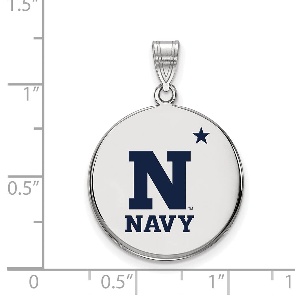 LogoArt Sterling Silver Navy Large Enamel Disc Pendant Necklace