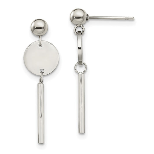 Stainless Steel Polished Disc w/Bar Post Dangle Earrings