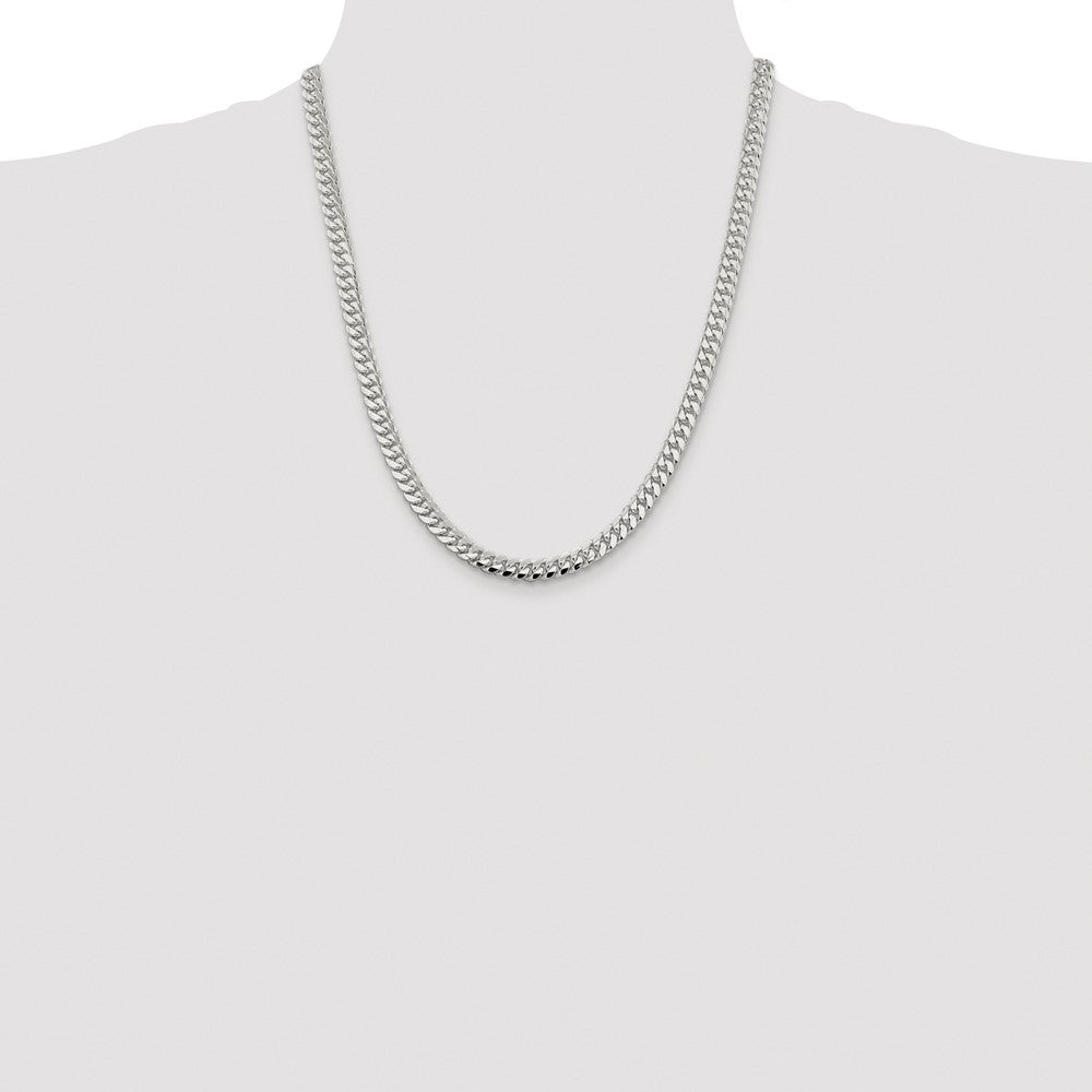 Sterling Silver Rhodium-plated 6.4mm Polished Domed Curb Chain