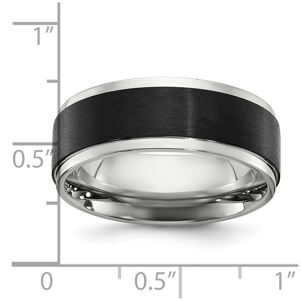 Stainless Steel Polished w/ Black IP-plated Brushed Center 8mm Band Size - 11
