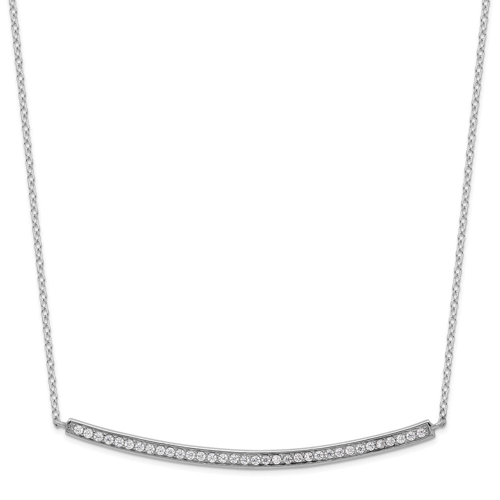 Sterling Silver Rhodium-plated CZ w/2in ext. Bar Necklace 16 Inches