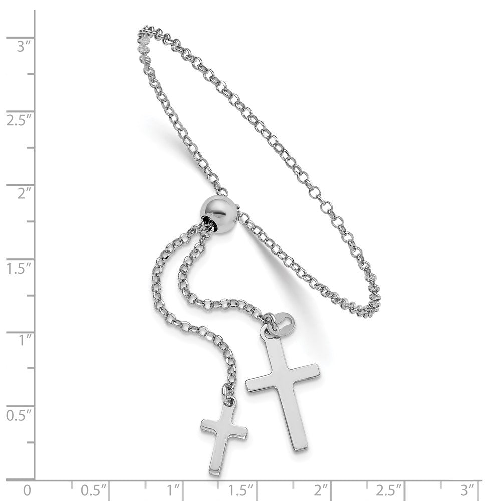 Sterling Silver Rhodium-plated Cross Adjustable 5in to 8.75in Bracelet 9 inches
