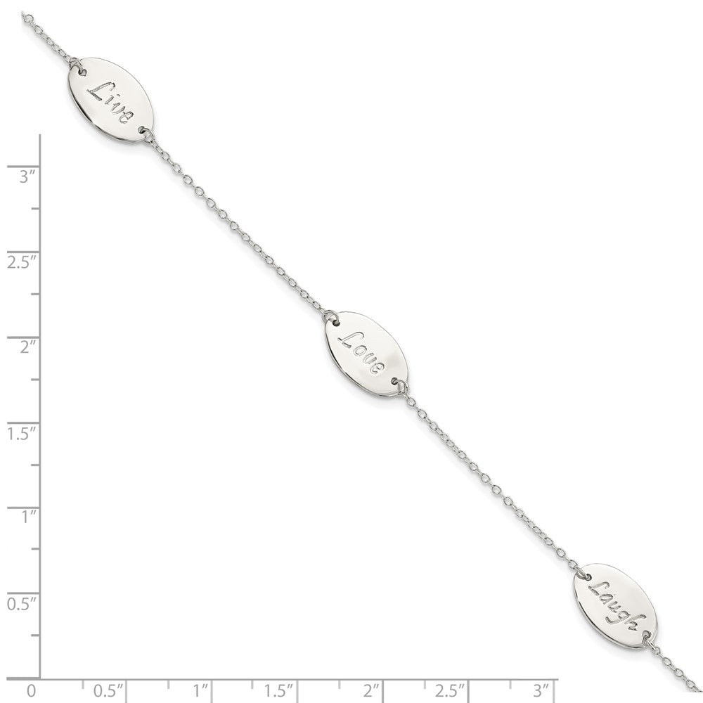 Sterling Silver Polished Live Laugh Love 7.5in Bracelet 7.5 inches