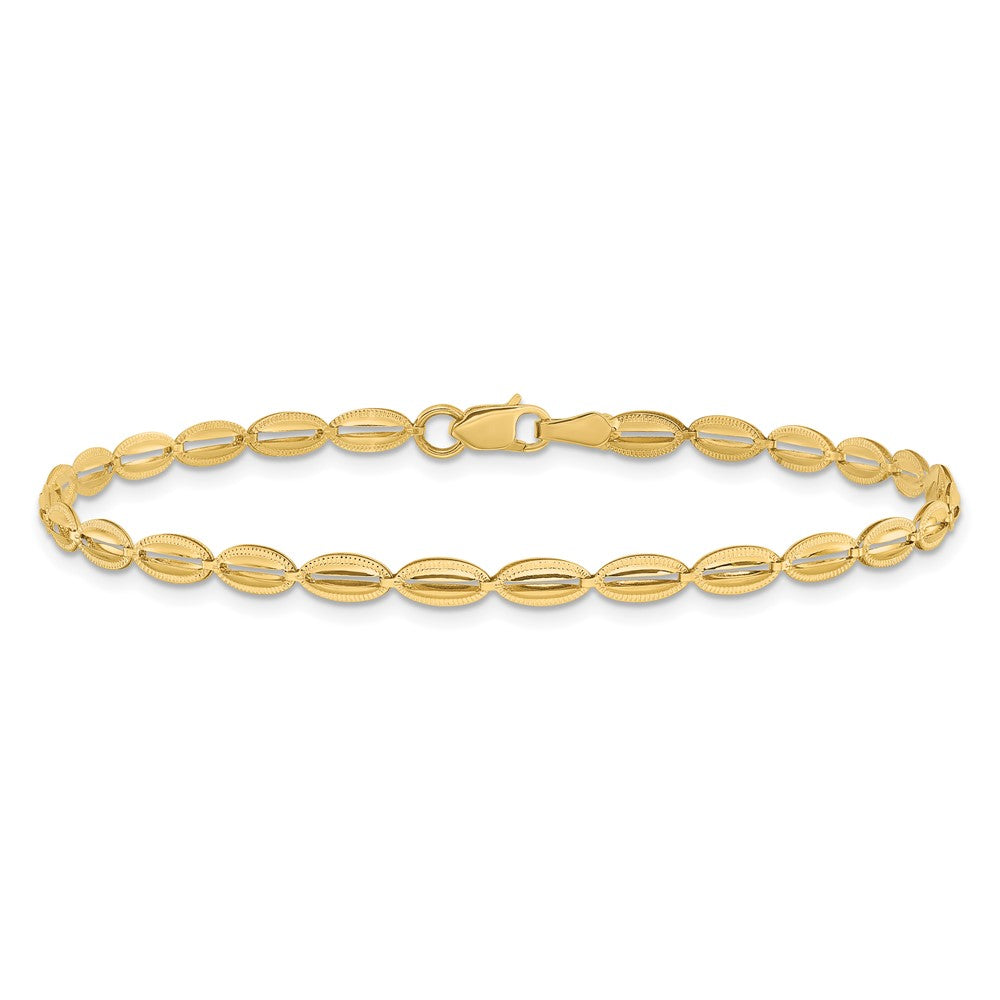 14K Polished and Textured Fancy Oval Link Bracelet 7.5  inches