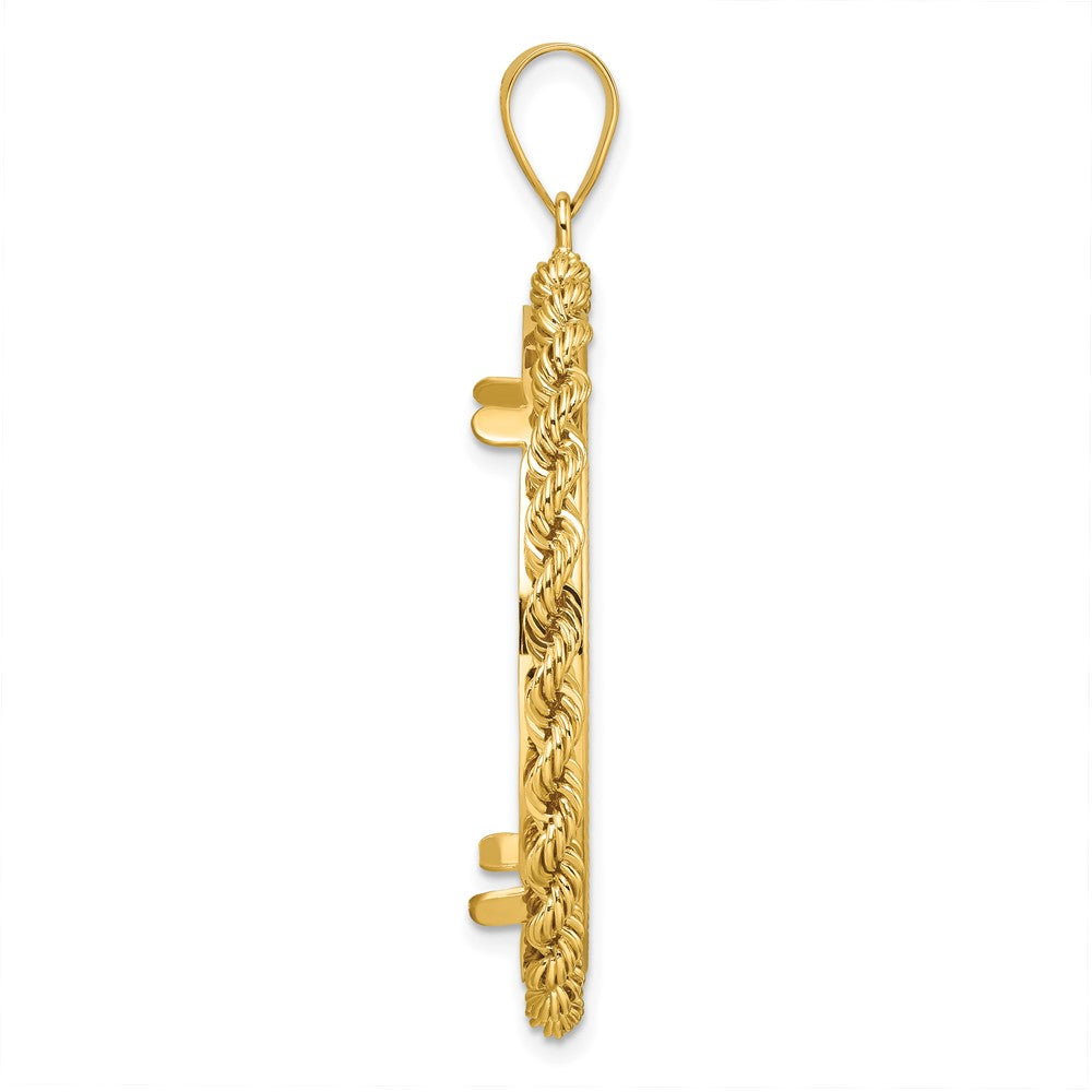 Wideband Distinguished Coin Jewelry 14k Diamond-cut with Rope 32.7mm Prong Coin Bezel Pendant