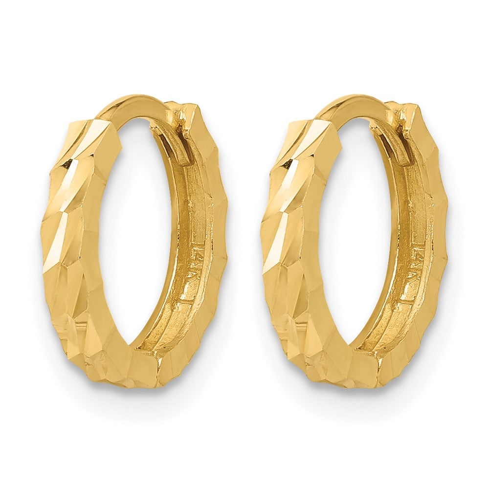 14K Polished and Diamond-cut Huggie Hoop Earrings