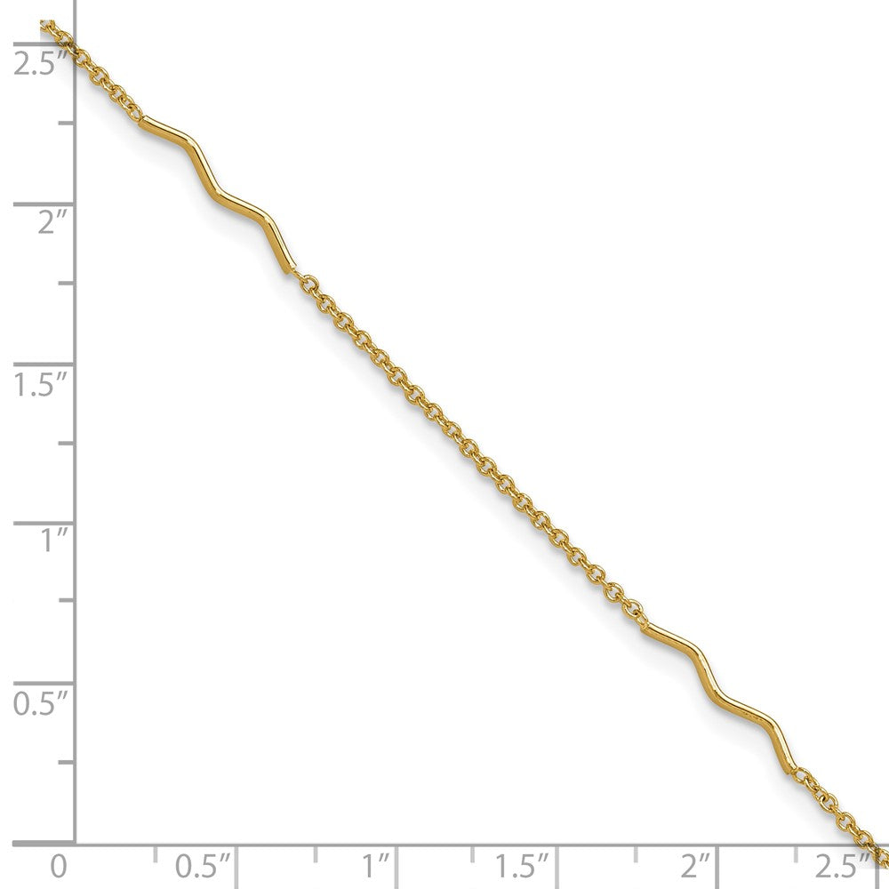 14K Polished Wavy Bar 9in Plus 1in ext. Anklet