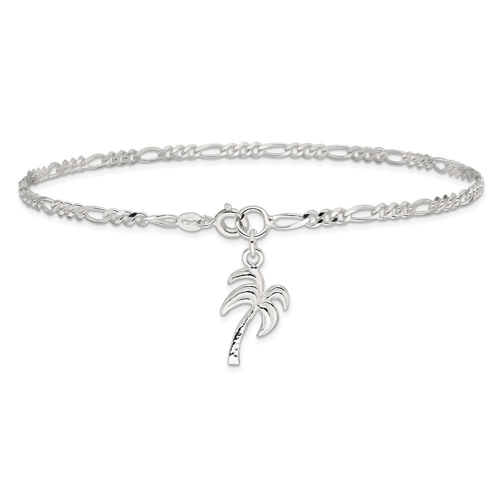 Sterling Silver Palm Tree Anklet 9 inches